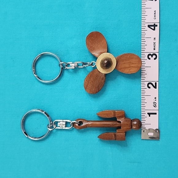 Hand Crafted Artison Wooden Boat Propeller and Anchor Keychains - Picture 2 of 4